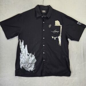 Avirex Mens Black Silver Foil Graphic Short Sleeve Button Up Shirt XL